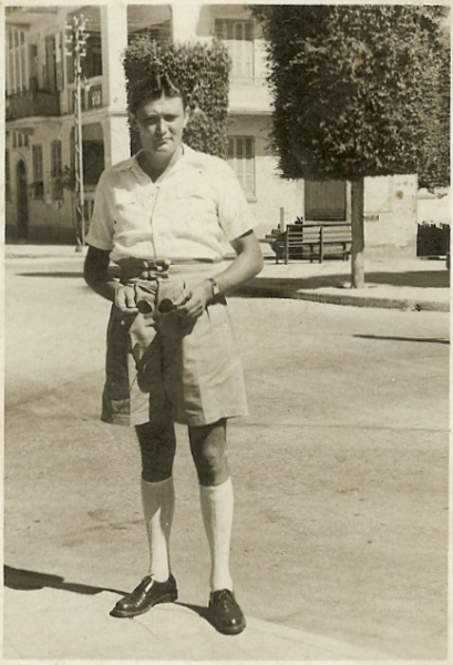Uri's Father Tibor standing in the main Tel Aviv square